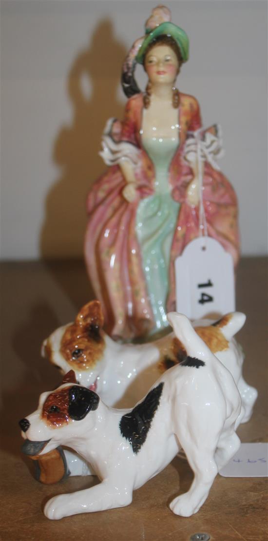 Royal Doulton figure, Verena HN 1835 & two Royal Doulton terriers